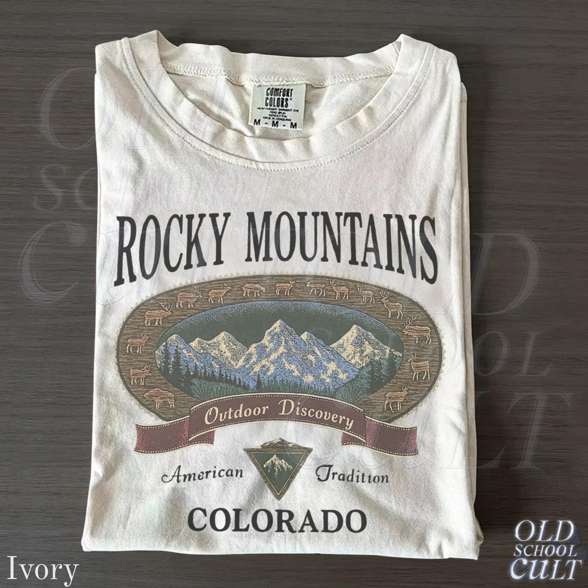 Vintage Rocky Mountains Colorado Outdoor Discovery 90s Mountain Hiking Comfort Colors Ivory Nature (1)
