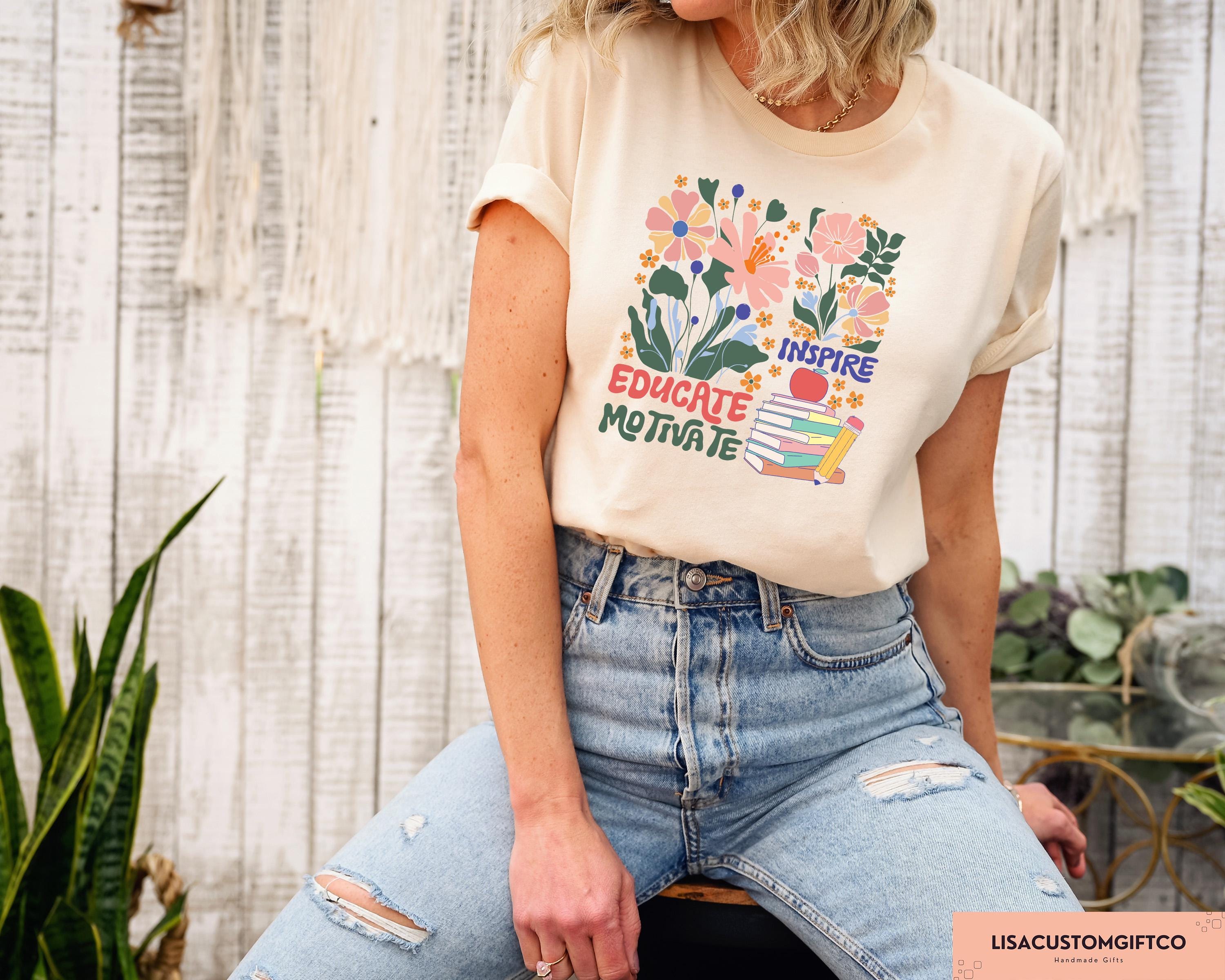 Boho Floral Teacher Sublimation Back School School Inspire Educate Motivate Retro Teacher (1)