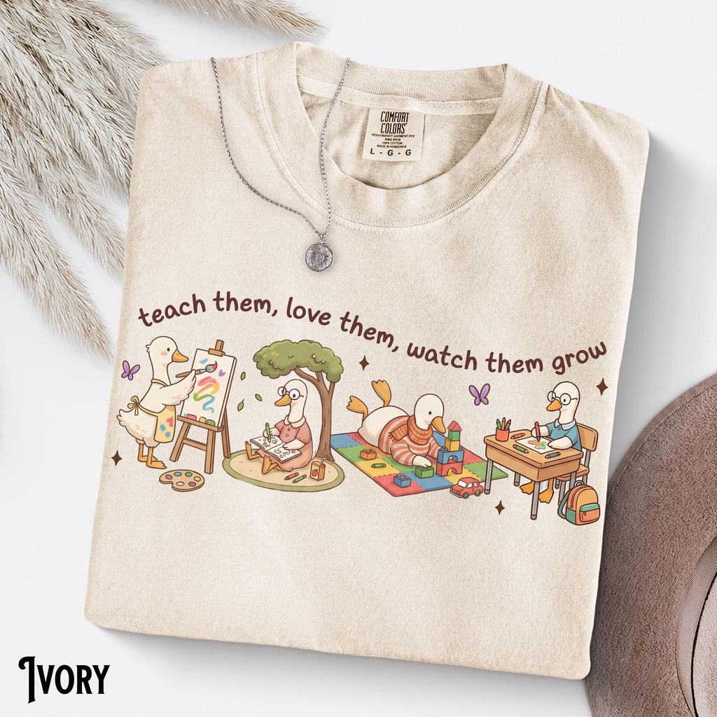 Preschool Pre-K Kindergarten First Grade Teacher Comfort Colors Tee Goose Teach Love Watch Grow (2)