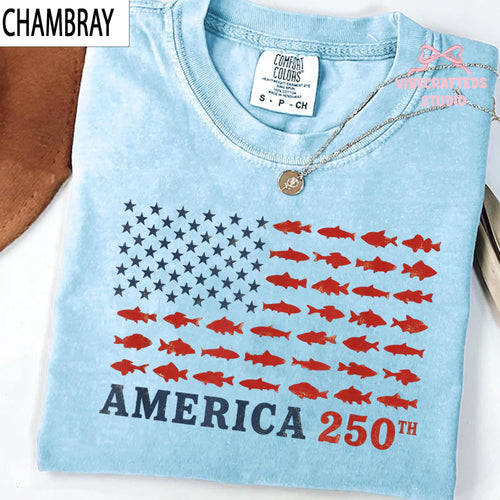 America 250th Fishing Flag Comfort Colors Usa 250 Years Fishing Tee Patriotic Fisherman 4th July Angler (2)