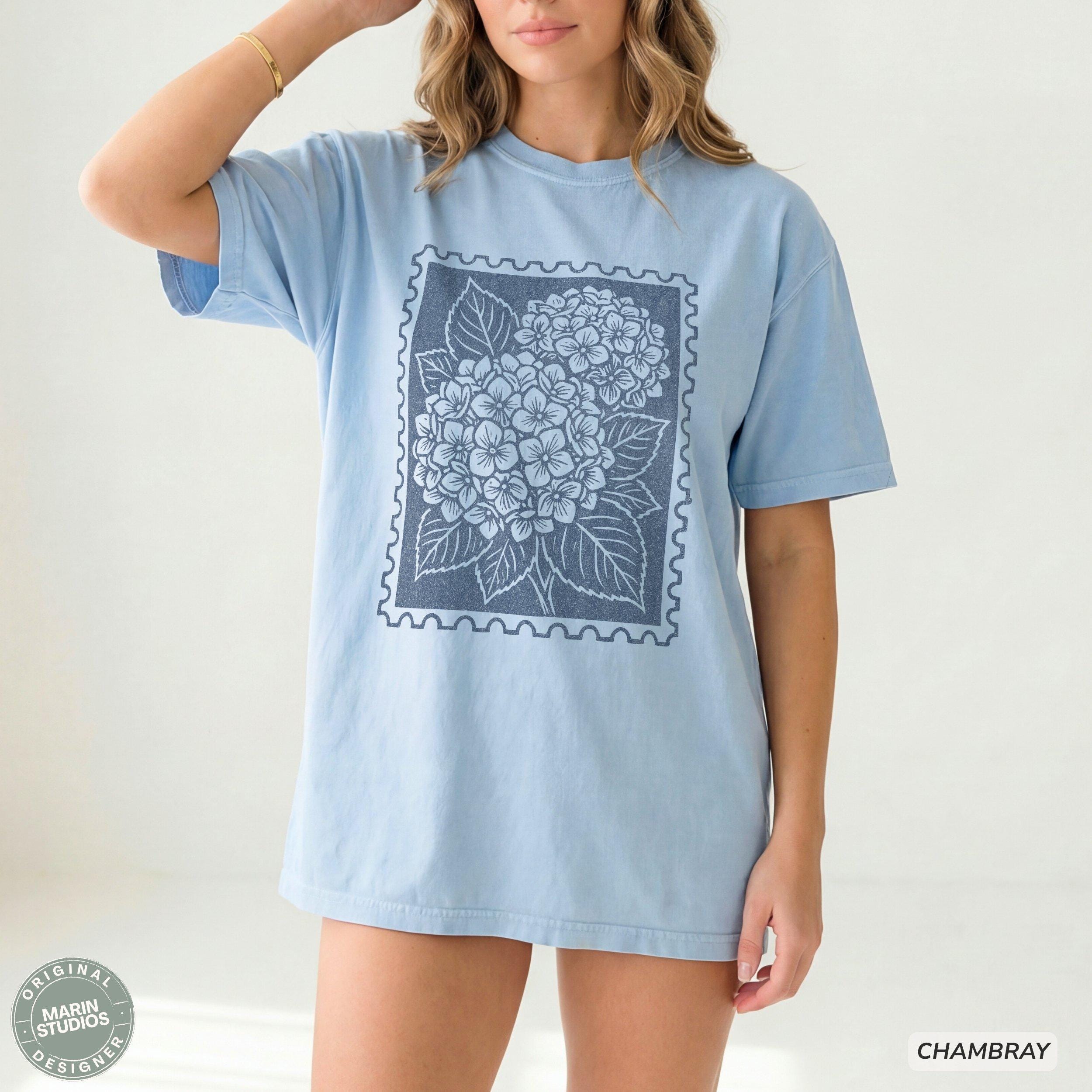 Comfort Colors Hydrangea Vintage Flower Stamp Unisex T-shirt, Sweatshirt, Hoodie (2)