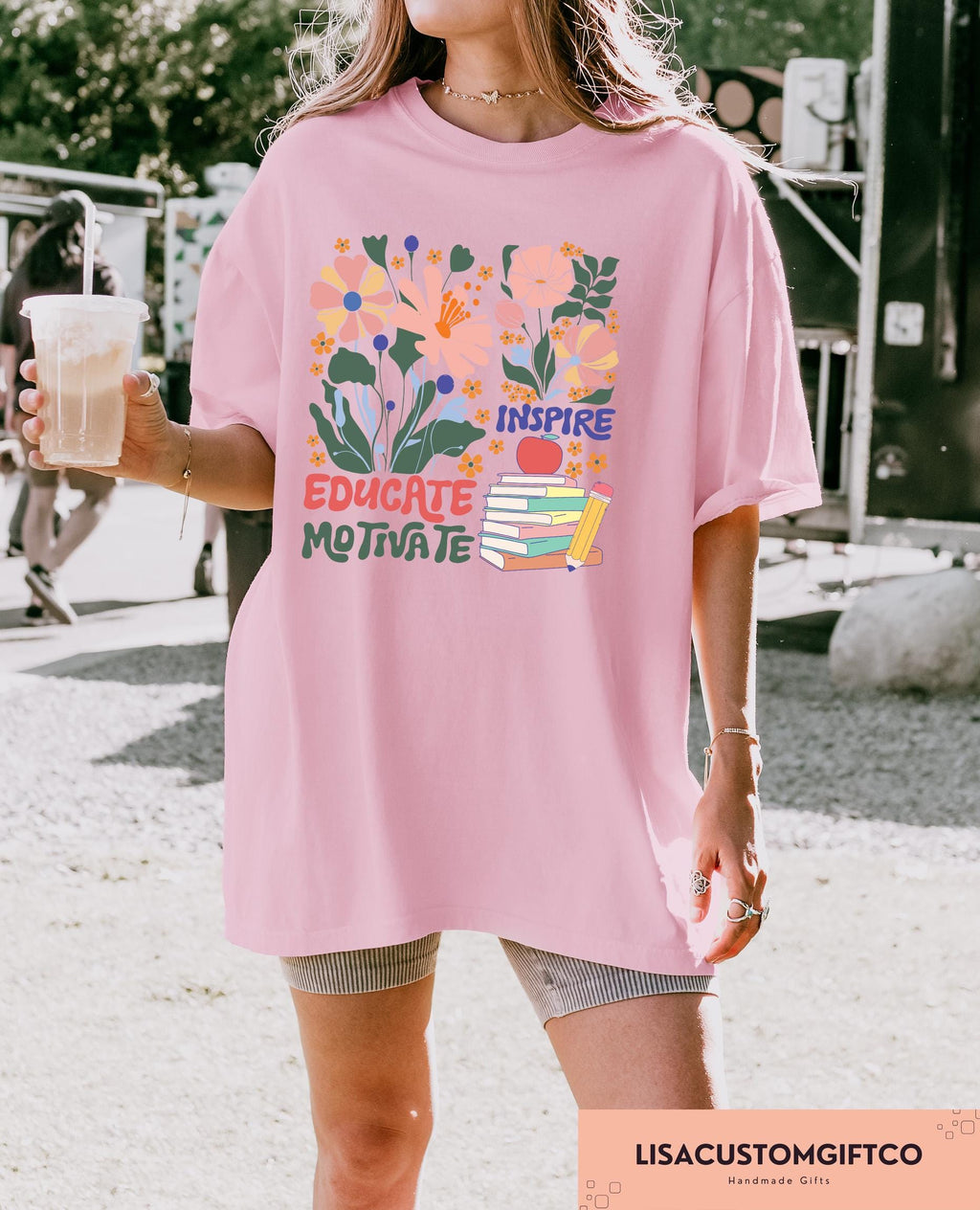 Boho Floral Teacher Sublimation Back School School Inspire Educate Motivate Retro Teacher (3)