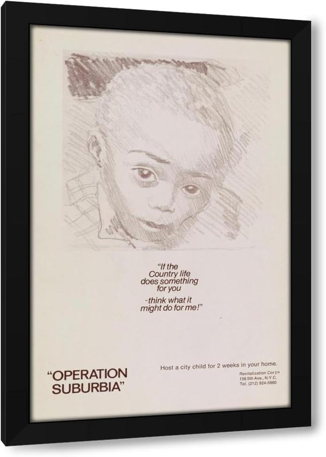 MuseumPrints 17x24 Black Modern Framed Art Print Titled: If the Country Life Does Something for You, Think What It Might Do for Me! Host a City Child for 2 Weeks in Your Home. (1972)