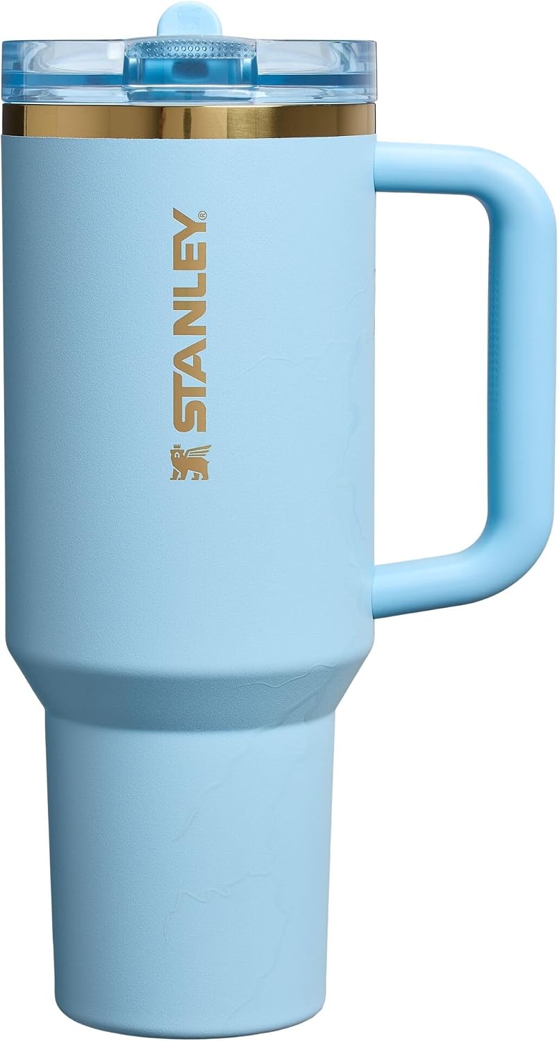 STANLEY x Messi Quencher ProTour Flip Straw Tumbler with Leakproof Lid, 40 oz | Built-in Straw and Handle | Cup Holder Compatible for Travel | Insulated Stainless Steel | BPA-Free | Messi Striker Blue