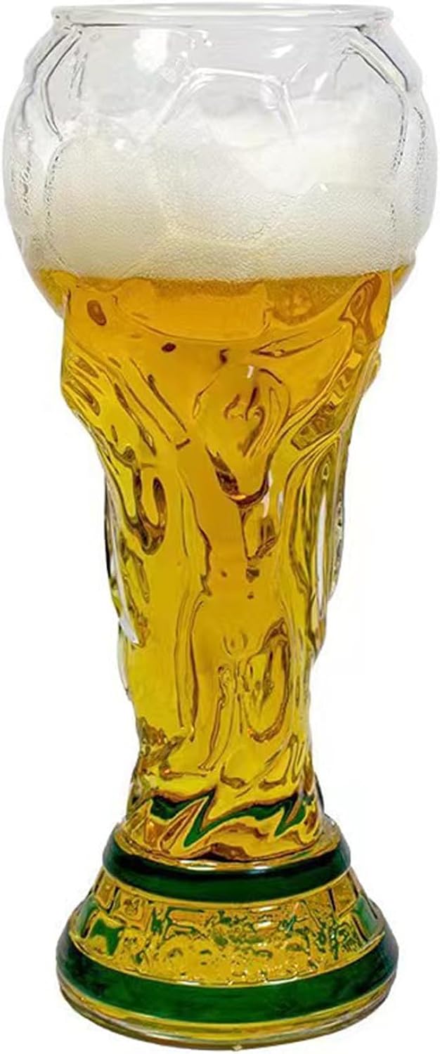 Soccer Glass Beer Tumbler, 480ml World Cup Football Beer Glass, Hercules Cup Shaped Beer Beverage Water Glass, Party, Watch Football, Gifts for Soccer Fans (Transparent)