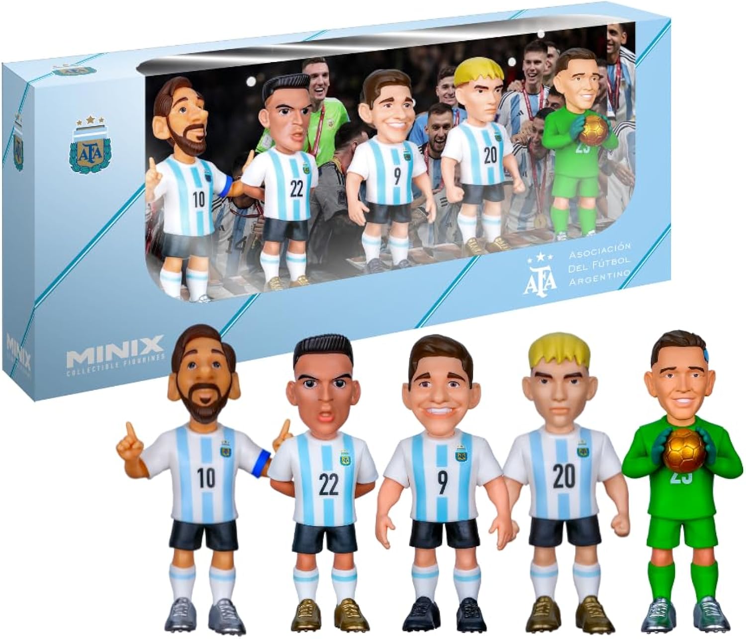 Minix Argentina National Team Soccer Figurines 5-Pack | Messi Lautaro Martinez Julian Alvarez Mastantuono Dibu Martinez | Official 7cm Collectible Figures