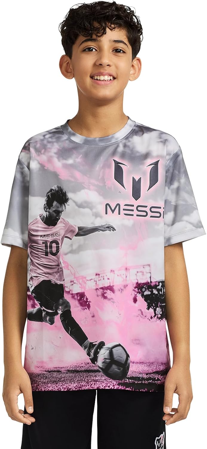 Boys' Lifestyle Short Sleeve Top, Slim-Fit Shirt with Logo, Comfortable, Messi Field Score Tee, 14-16