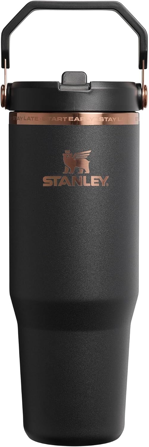 STANLEY x Messi IceFlow 2.0 Flip Straw Tumbler with Handle, 30 oz | Twist on Lid and Flip Up Straw | Leak Resistant Water Bottle | Insulated Stainless Steel | BPA-Free | Messi Goat Black