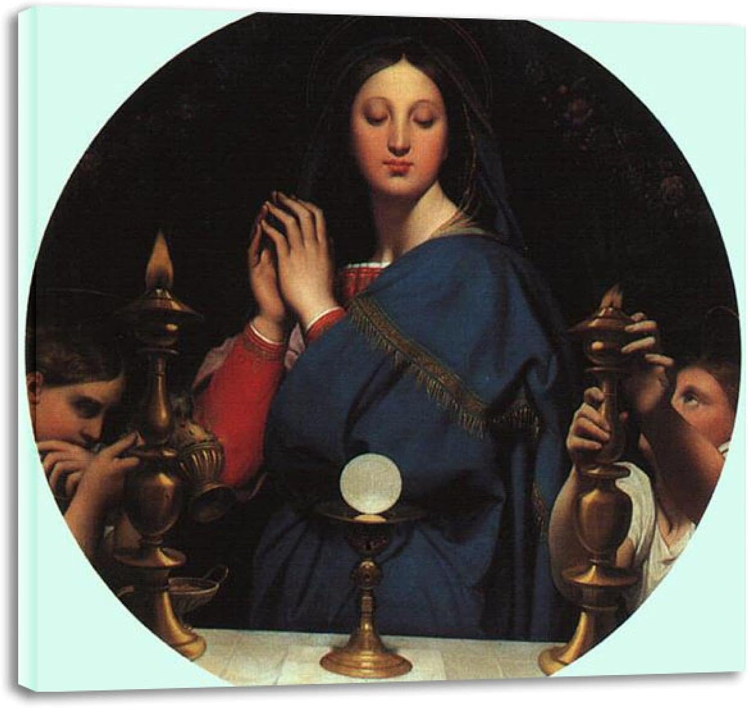 Religious Pictures "The Virgin of the Host" Print On Canvas Reproductions Of Famous Paintings Classic Canvas Wall Art Home Decor 20x20cm Framed