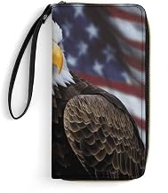 American Bald Eagle Womens Wallet Leather Coin Purse Clutch Wristlet Travel Long Wallets Card Organizer