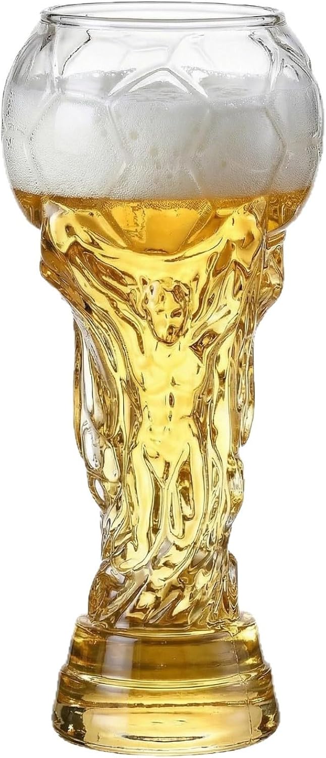 Soccer Glass Beer Mug, 500ml 16oz Football Beer Glass, World Cup Champion Trophy Shaped Beer Tumbler, Party, Watch 2026 World Cup, Gifts for Soccer Fans