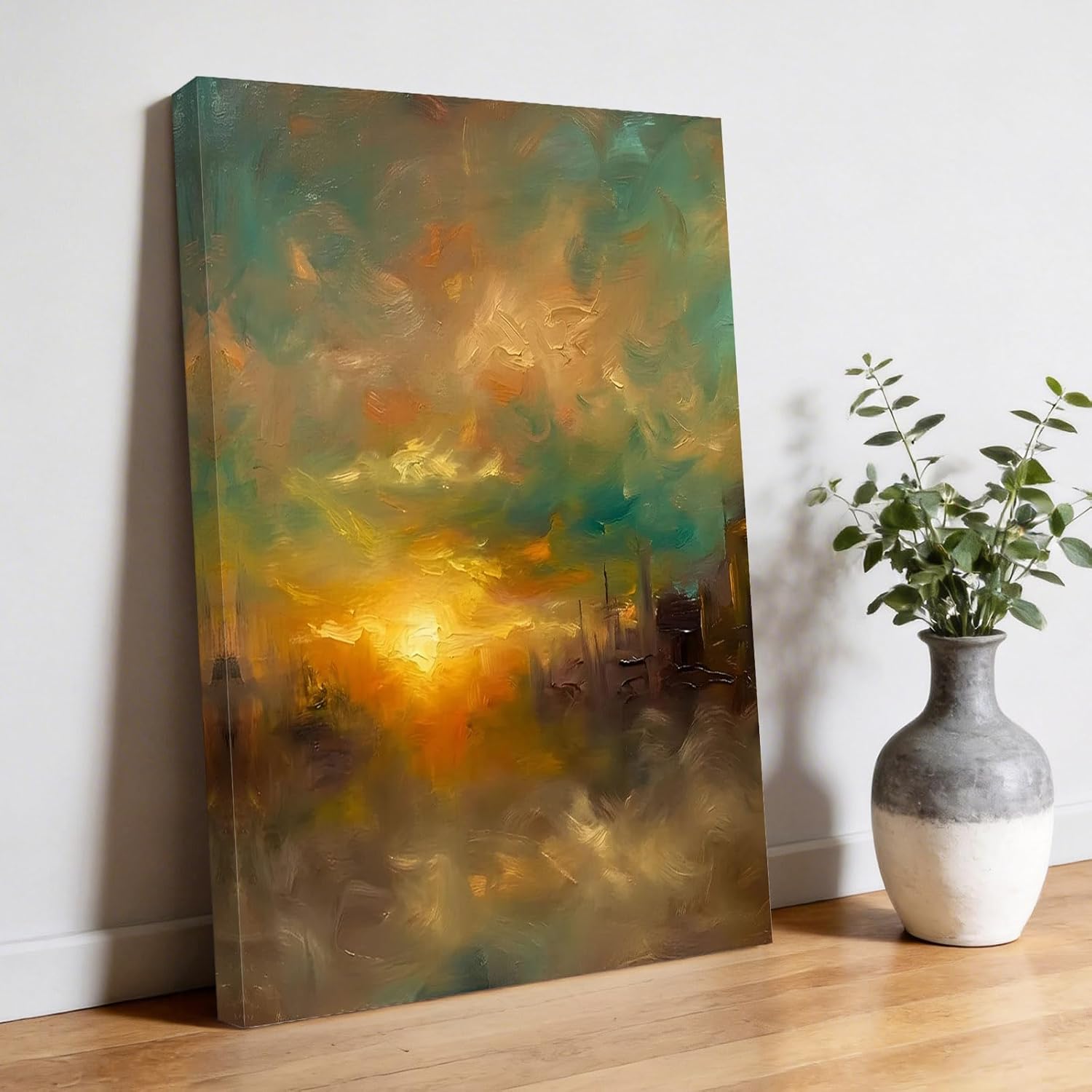 City Sunset Landscape Canvas Wall Art for Living Room, Gradient Clouds Modern Wall Decor Framed Artwork Pictures Ready to Hang for Bedroom Office Home Decor 12x18 Inch