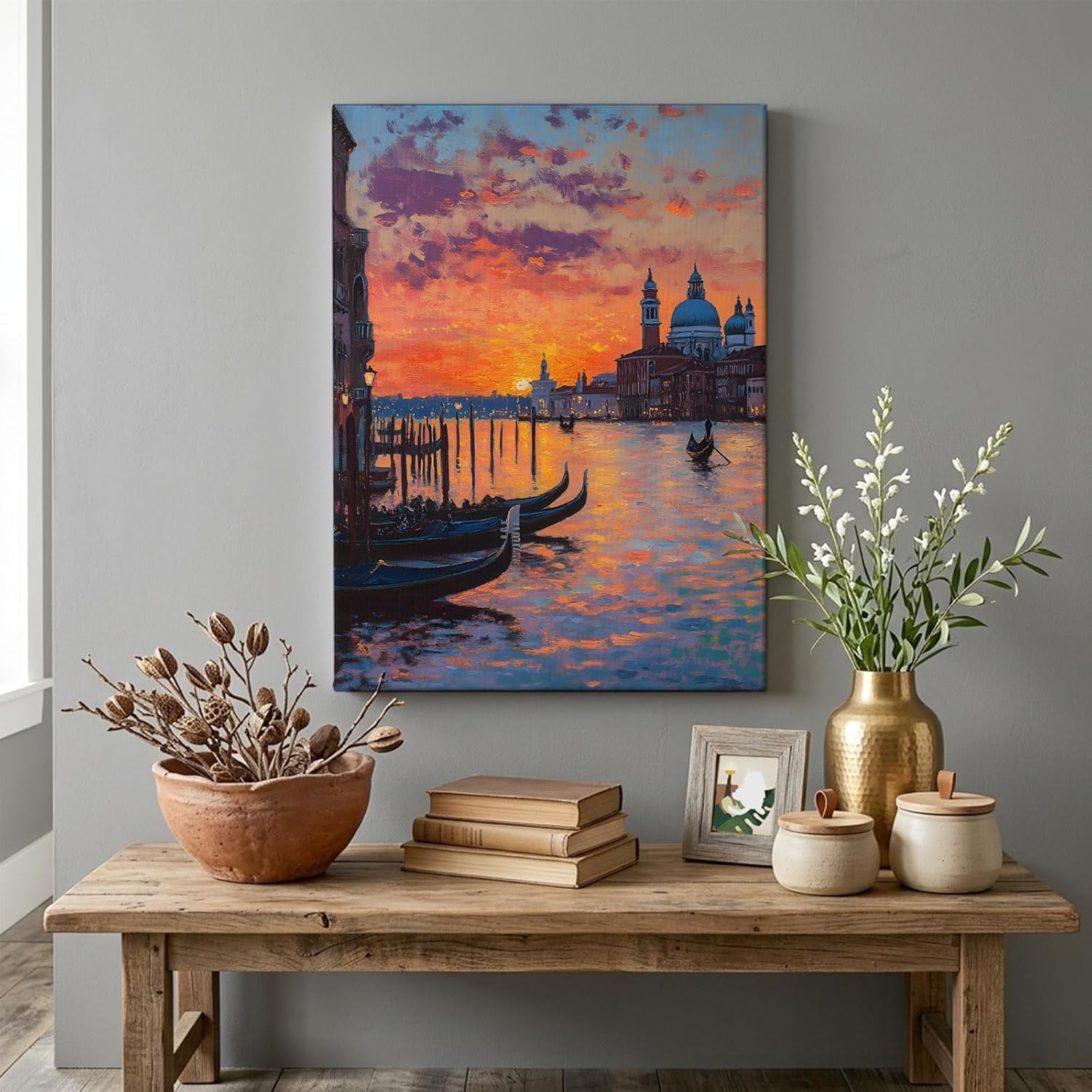 Wood Canvas Wall Art, Nature Scenery Wall Decor for Bedroom Living Room Dining, Farmhouse City View Sunset Classic House Canvas Prints Artwork Ready to Hang Home Decor, Housewarming Gift 20''x30''