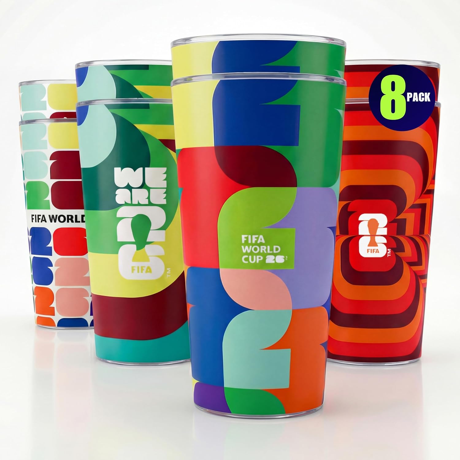 Official FIFA Plastic Tumbler 8 Pk, 24 Oz, Shatterproof, Stackable, World Cup 2026 Edition