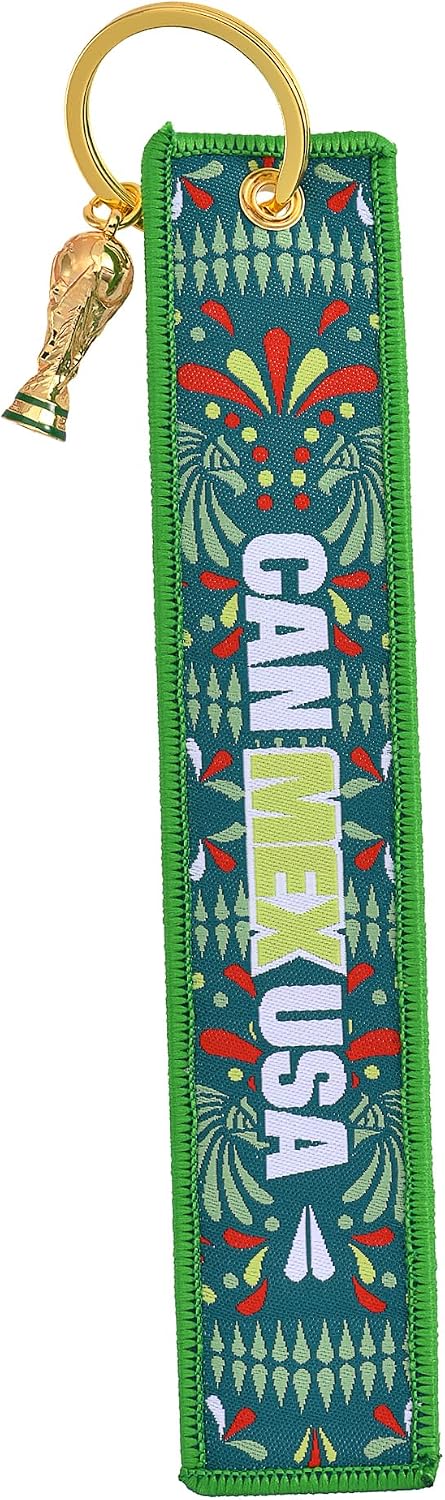 FIFA Official World Cup 2026 Collectible Keychain – "CAN·MEX·USA" Embroidered Fabric Key Fob with 3D Mini Trophy – 6.2 Inch Premium Tri-Nation Host Edition for Keys, Backpacks & Luggage