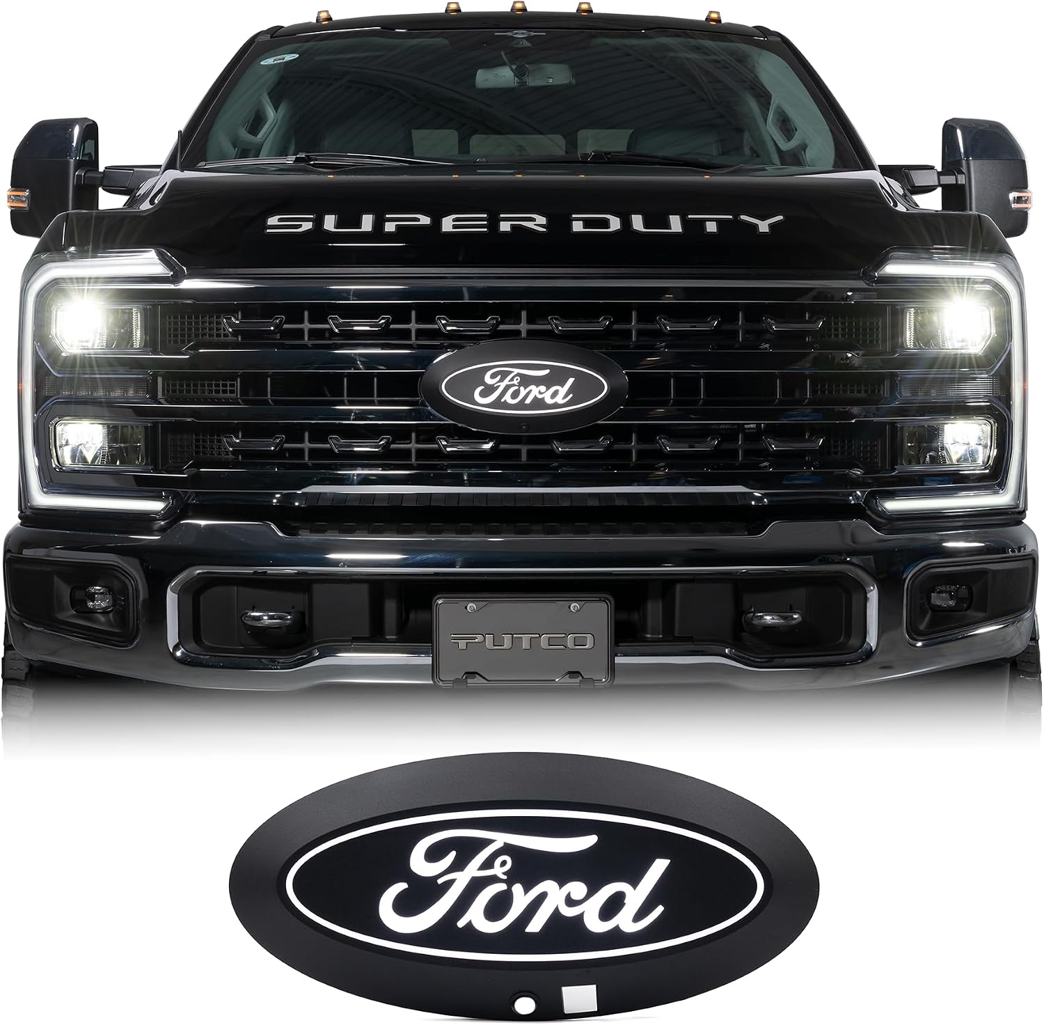 Putco Luminix White Oval LED Emblem - Fits Ford F250, F350 2023-2027 with Camera and Spray Washer
