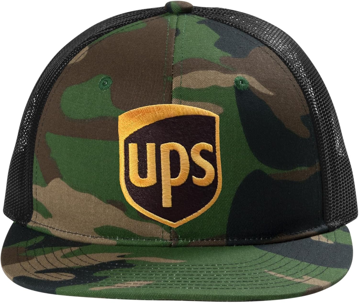 Camo Flat Bill Back Black United Parcel Service Official Style Color Embroidered Patch Front Snapback Baseball Cap Hat