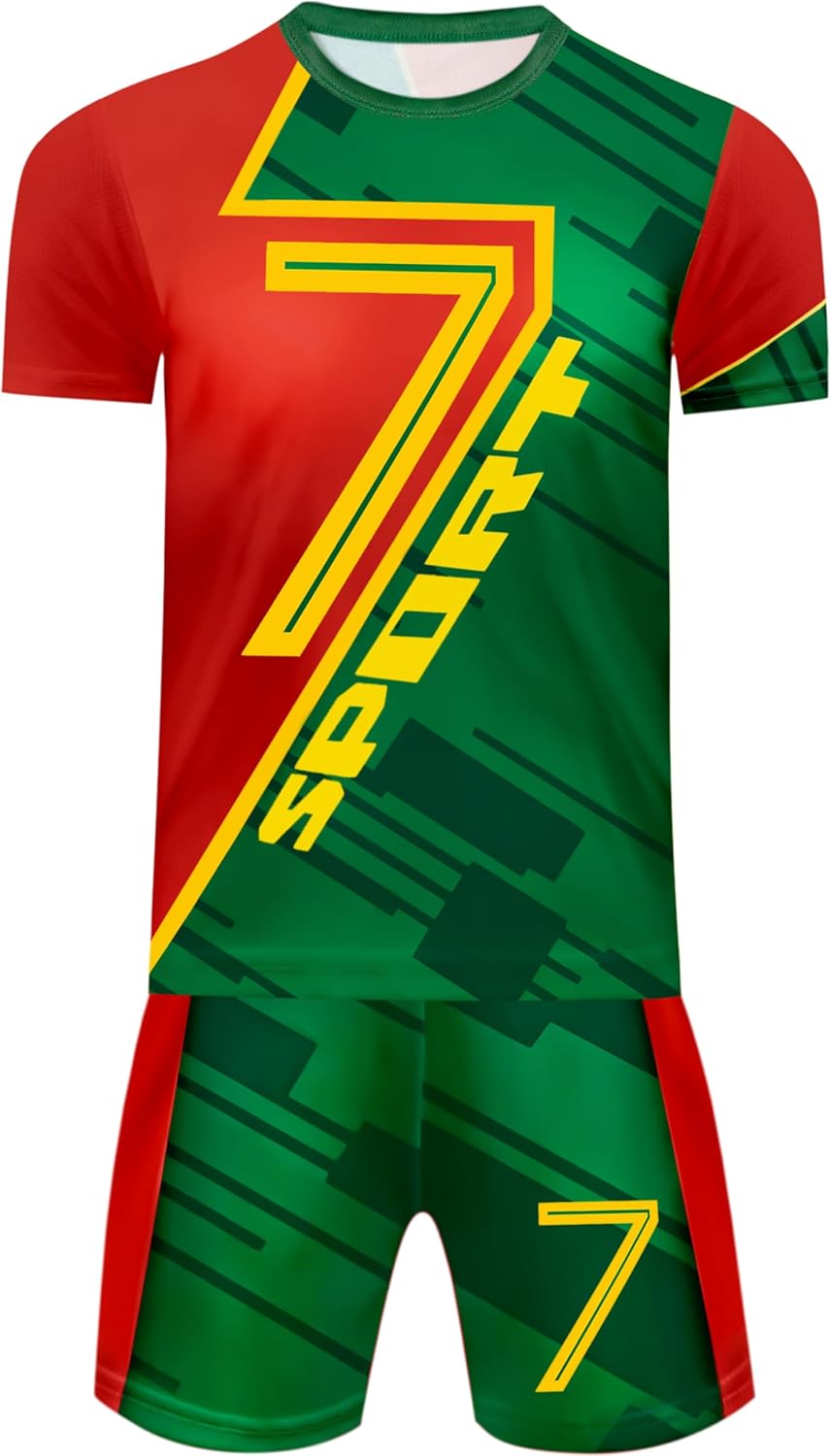 Boys Soccer Jersey Set Kids Football Training Uniform Quick Dry Youth Sports Kit with Shorts Ages 5-12 Future Champion