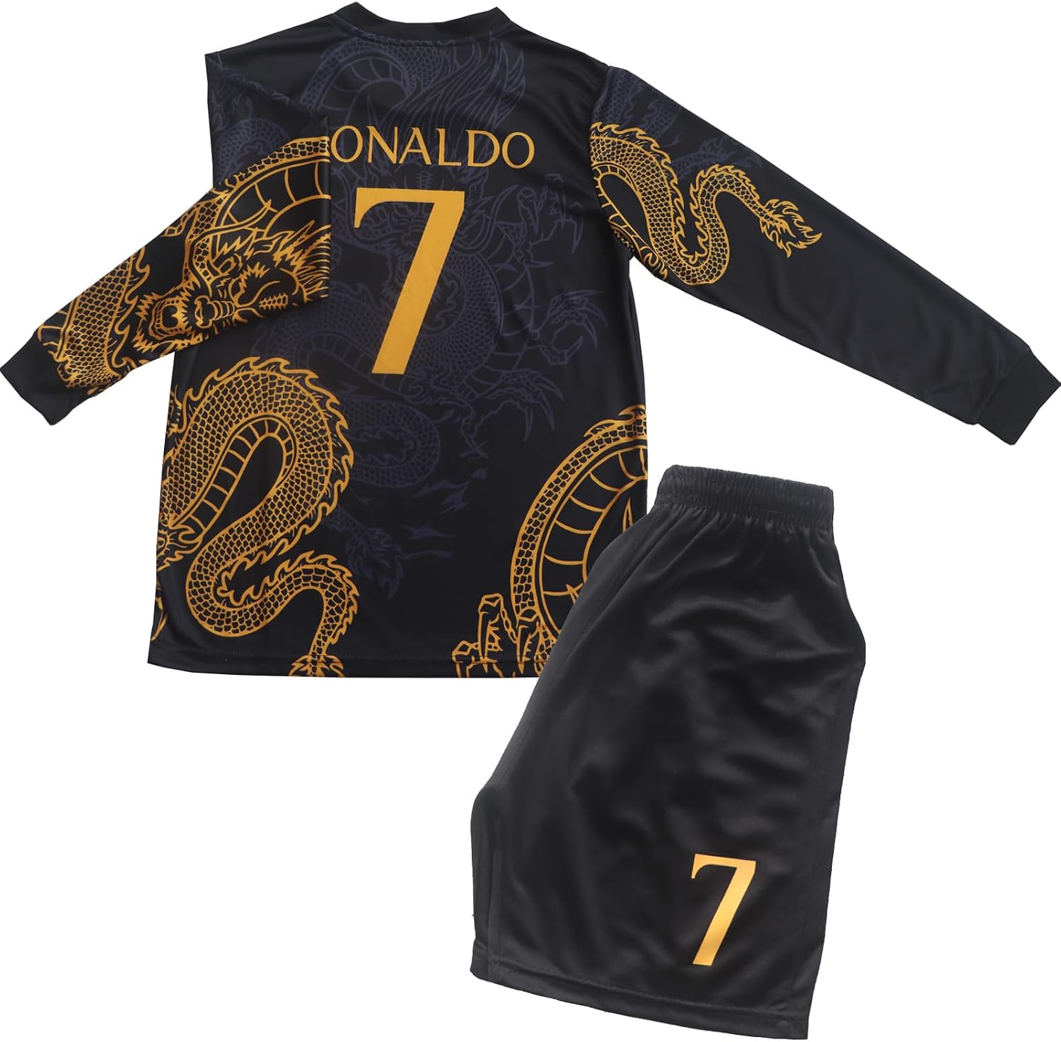#7 Special Gold Black Dragon Edition Long Sleeve Football Soccer Kids Jersey Shorts Set Youth Sizes