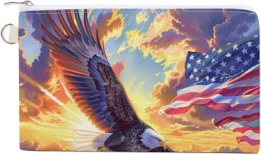 American Bald Eagle Coin Purse Canvas Wallet Light Change Wallet Clutch Card Holder for Women Men