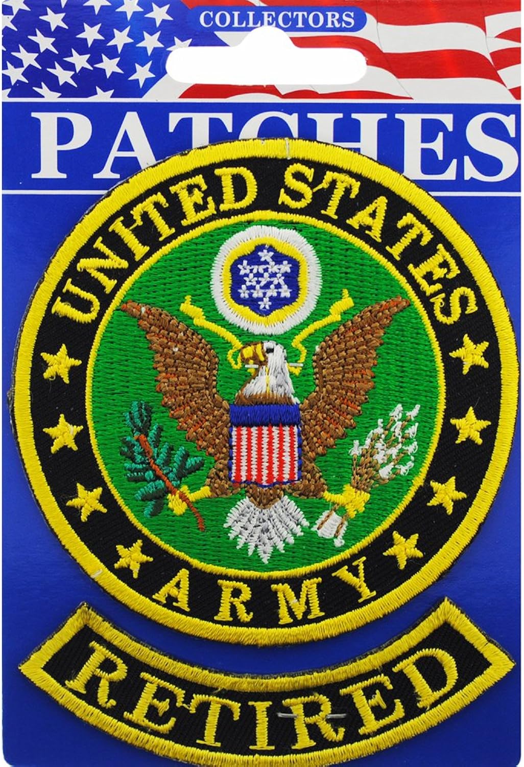 United States Army Retired Embroidered Patch, with Iron-On Adhesive (Two Pieces)