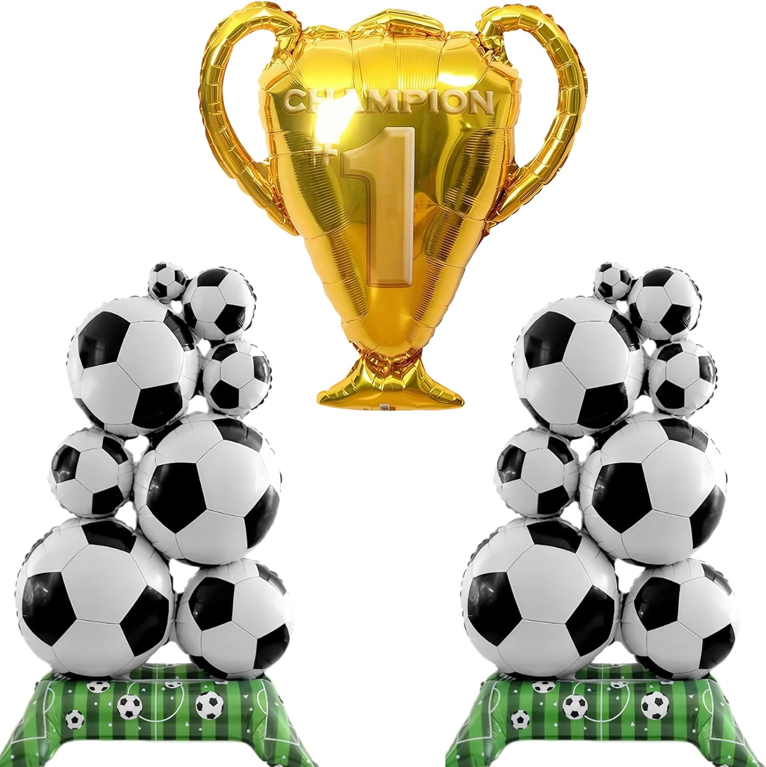 Soccer Balloons 3-Pack - Giant Self Soccer Ball Balloons with Trophy | Soccer Party Decorations for Sports Themed Birthday, World Cup Party Supplies for Boys Men