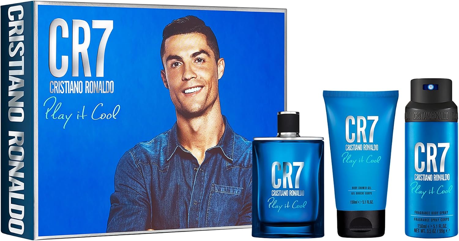 Play It Cool by Cristiano Ronaldo for Men - 3 Pc Gift Set 3.4oz EDT Spray, 5.1oz Shower Gel, 4.1oz Body Spray