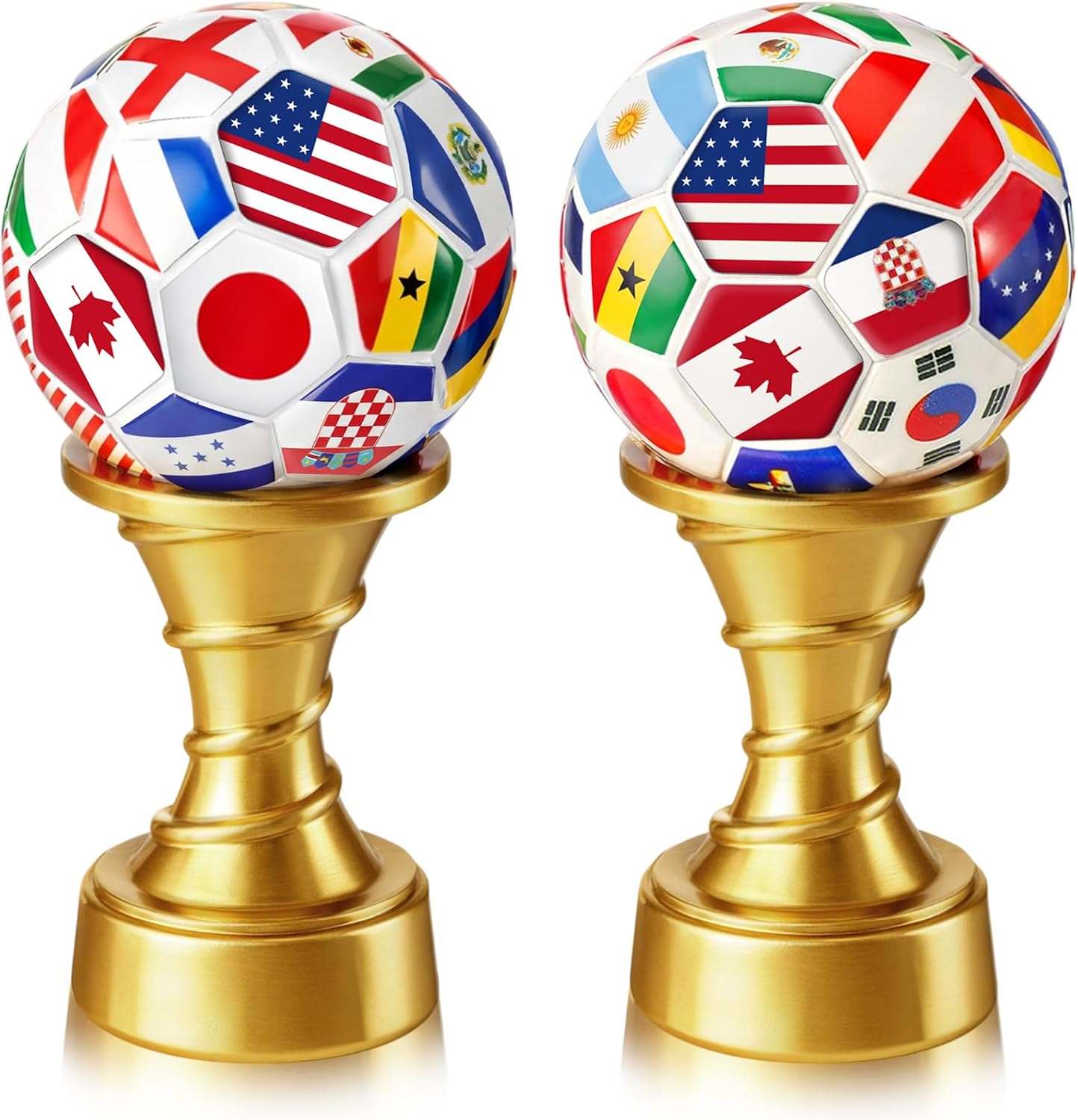 Simgoing 2 Pcs Soccer Award Trophy Cup Resin International Soccer Trophy World Flags Pattern Team Reward Prize Gift for Sports Event Celebration Home Table Centerpiece Football Party Favors