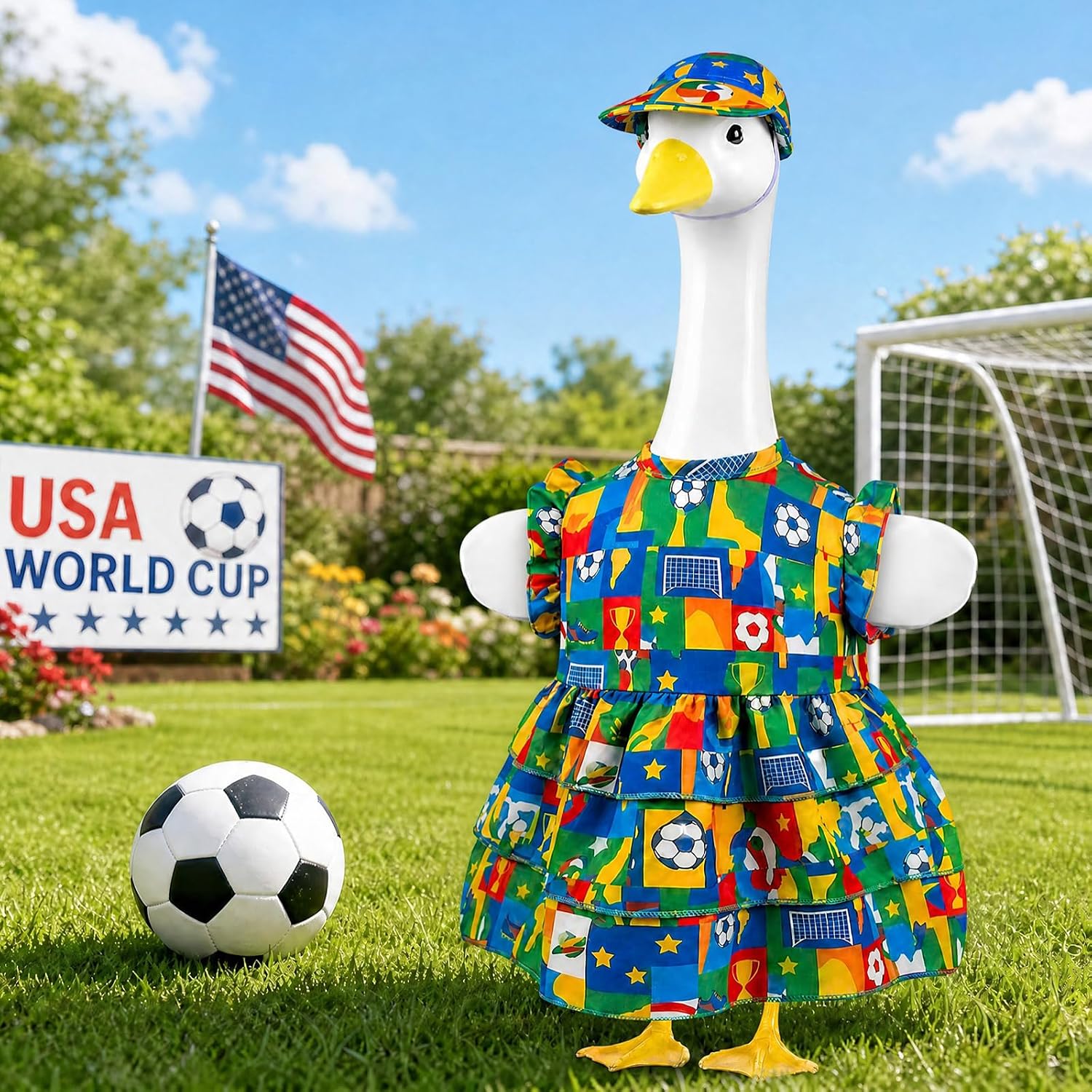 2026 World Cup Porch Goose Outfits, Soccer Fan Goose Outfit Set with Hat for 17-23 inch Goose Statues, Sports Game Day Goose Clothes for Outdoor Garden Lawn Patio Yard