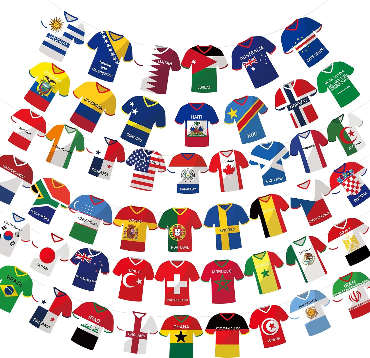 For 2026 World Cup Soccer Jersey Flags Bunting Banner | 48 Country String Flags Fan Decorations -for Sports Parties