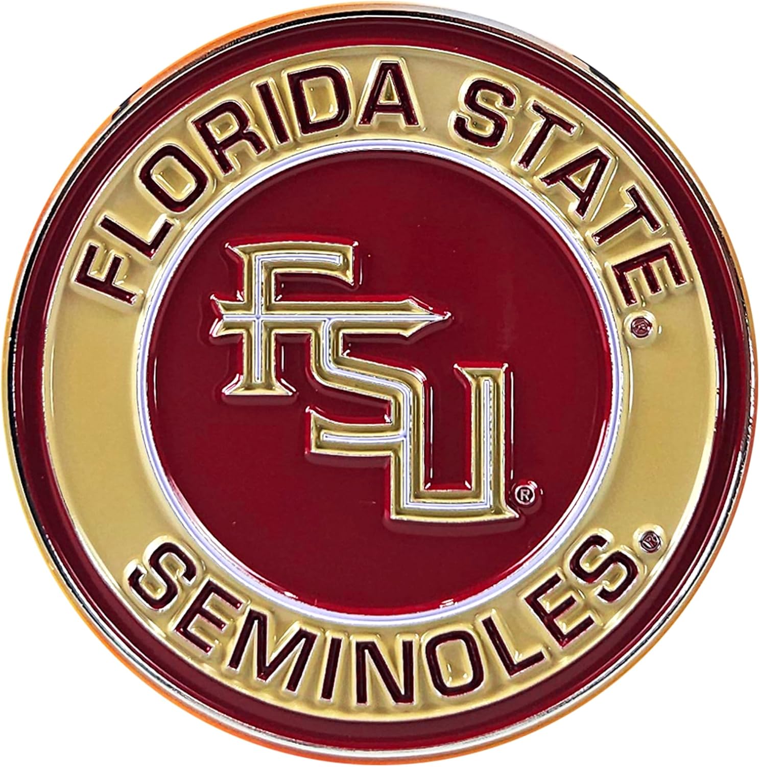 Florida State University Metal 3D Team Emblem by FANMATS – All Weather Decal for Indoor/Outdoor - Easy Peel & Stick Installation on Vehicle, Cooler, Locker - Unique Gift for NCAA Football Fan