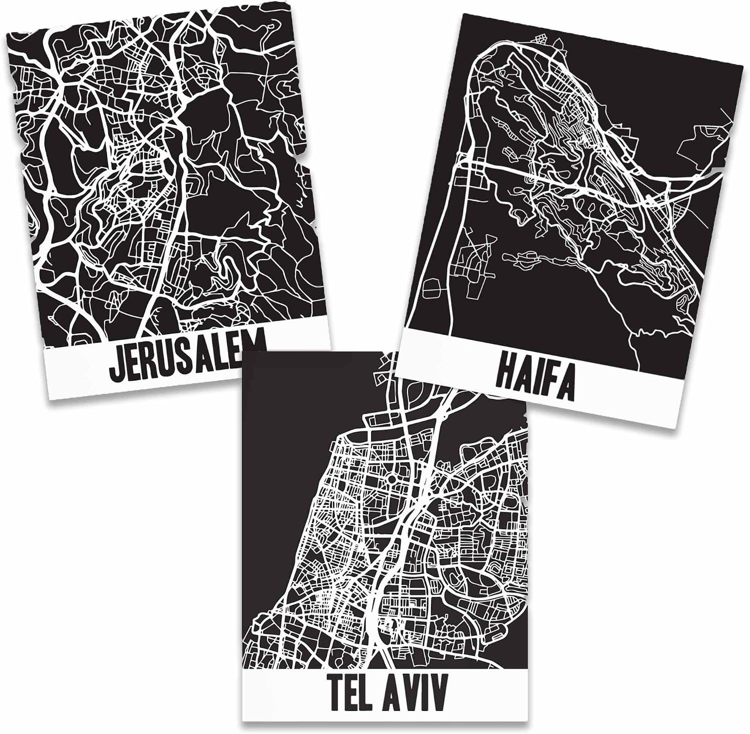 Ritzy Rose Map Wall Prints Set | City Travel Theme Set of Posters 8x10 inches Unframed Illustrations Printed in USA (Israel)