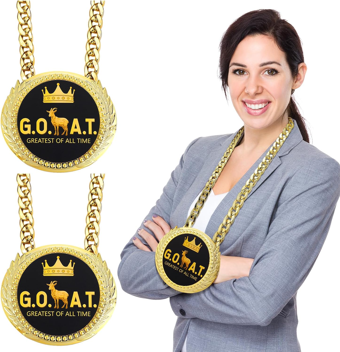 Tondiamo Greatest of All Time Turnover Chain Medal 6" Big Gold Champ Goat Medal Necklace Award for Goat Football MVP Necklace Champion Fantasy Sports Award Football Turnover Chain