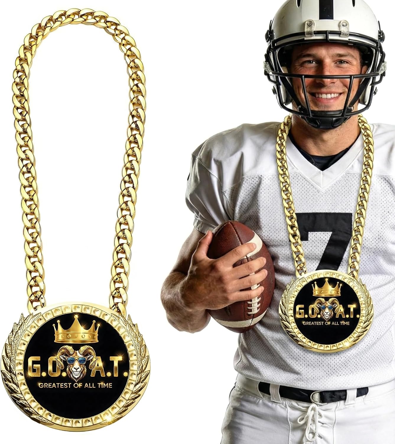 Big MVP Medal Turnover Chain - 6" Big Gold Sports Achievements Soccer Award Medal for Most Valuable Player,Fantasy Football Champion Chain for Sport Competitions Celebration,Prize Gifts Party Favors