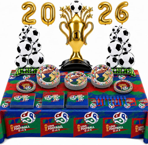 2026 World Soccer Cup Party Decorations Kit,101 PCS Soccer Party Supplies for 20 Guests, Soccer Balloons Trophy Balloon, Plates Napkins Forks and Tablecloth for Birthday, Game Day Watch Party
