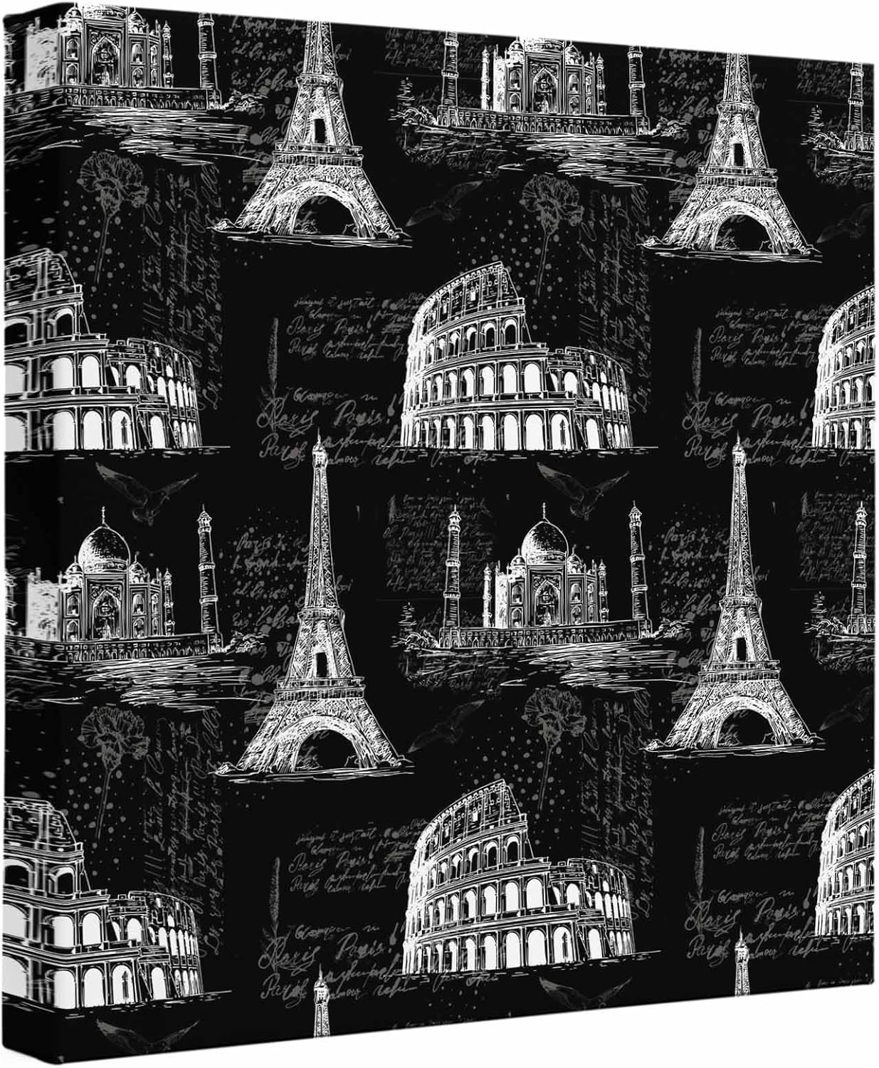 Ship Next Day - Black Architecture Wall Art,Eiffel Tower Retro City Classical Colosseum Canvas Print Painting Artwork Picture for Wall Living Room Bathroom Bedroom Kitchen Office Dining Room 8"x8"