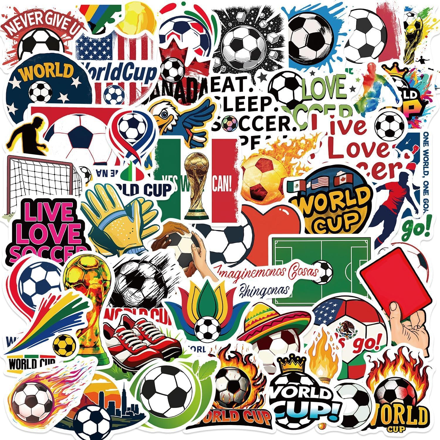 50Pcs Soccer World Cup Stickers, Waterproof Vinyl Football Stickers for Kids Teens Adults, Aesthetic Sports Decals for Water Bottles Laptops, Soccer Lover Gifts for World Cup Fans