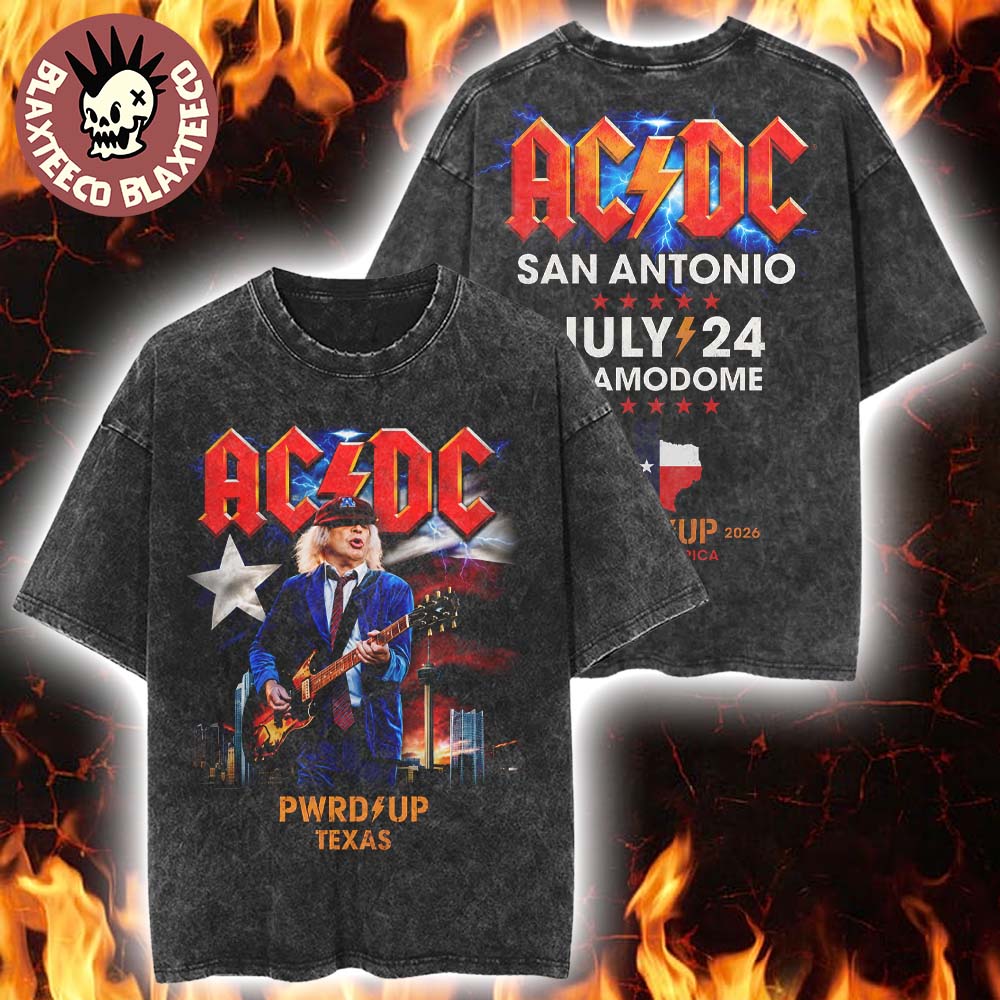ACDC San Antonio Texas 2026 Exclusive Event Tee At Alamodome On July 24 2026 PWR Up Tour Vintage Washed T-Shirt
