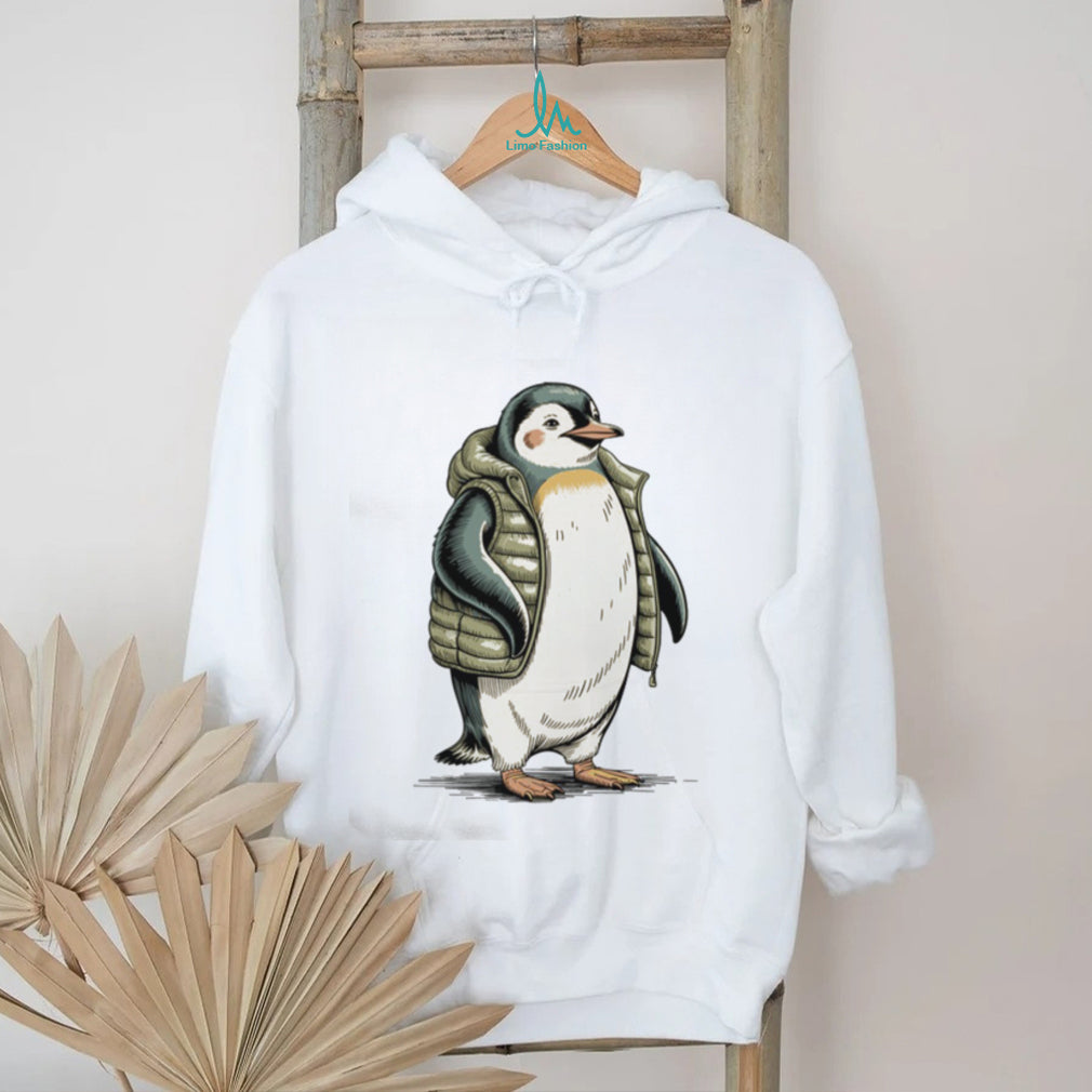 Adorable Baby Penguin Wearing Green Puffer Vest T Shirt
