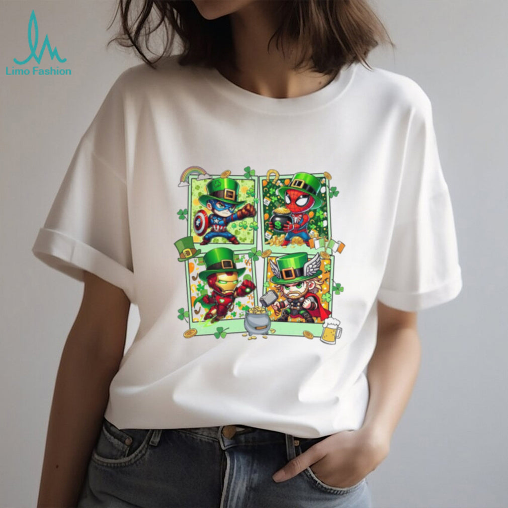 Avengers Superheroes St. Patrick’s Day Chibi Polaroid Design T Shirt