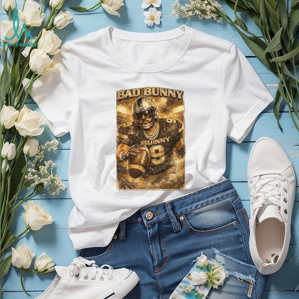 Bad Bunny Gold Signature & Football Player Jersey 9 T shirt