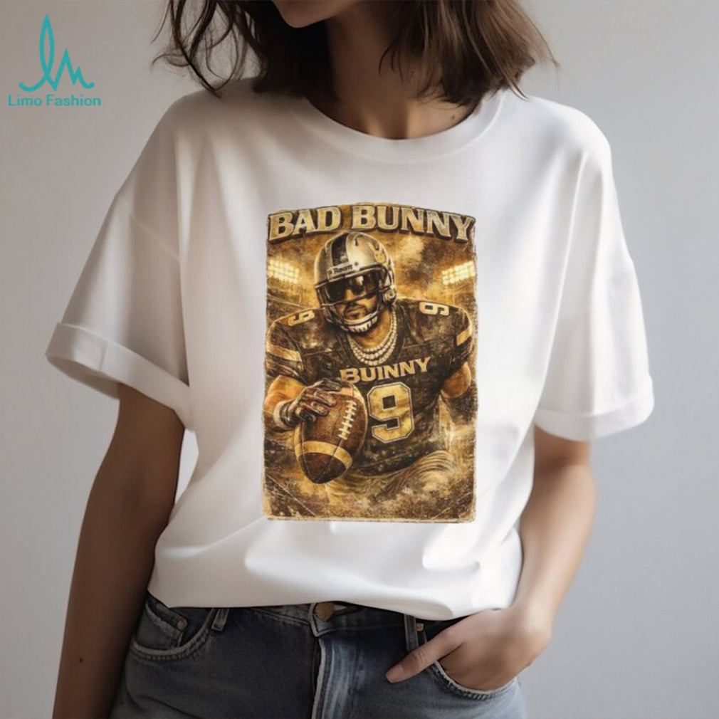 Bad Bunny Gold Signature & Football Player Jersey 9 T shirt