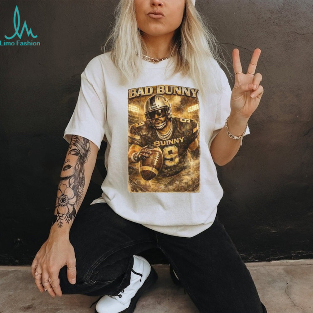 Bad Bunny Gold Signature & Football Player Jersey 9 T shirt