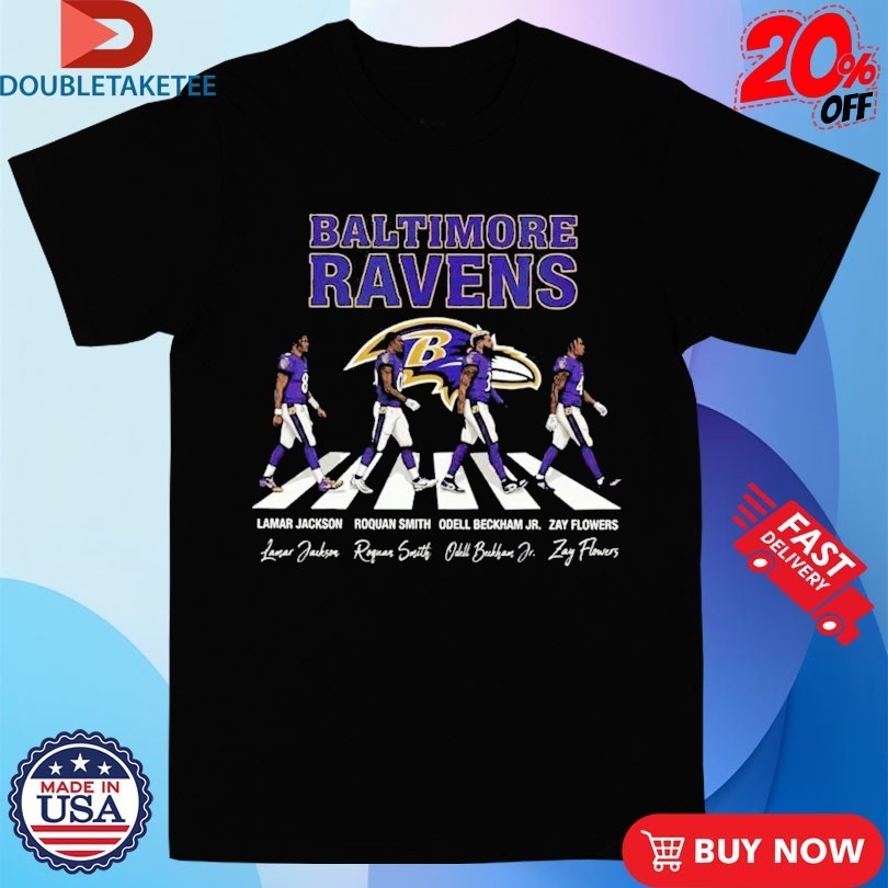 Baltimore Ravens Lamar Jackson Roquan Smith And Odell Beckham Jr Zay Flowers Abbey Road Walking Shirts