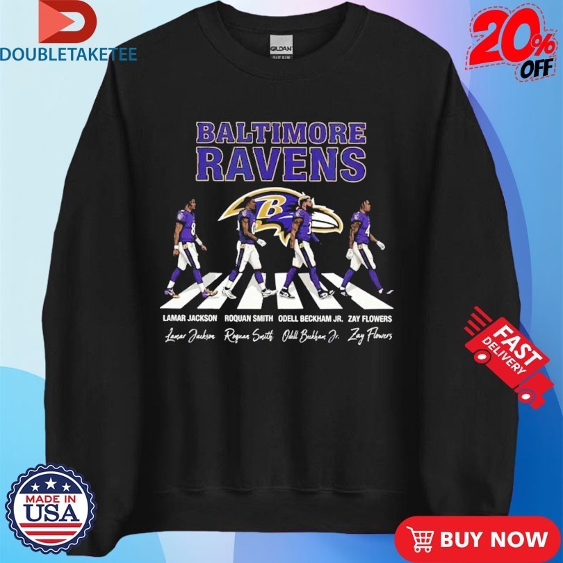 Baltimore Ravens Lamar Jackson Roquan Smith And Odell Beckham Jr Zay Flowers Abbey Road Walking Shirts