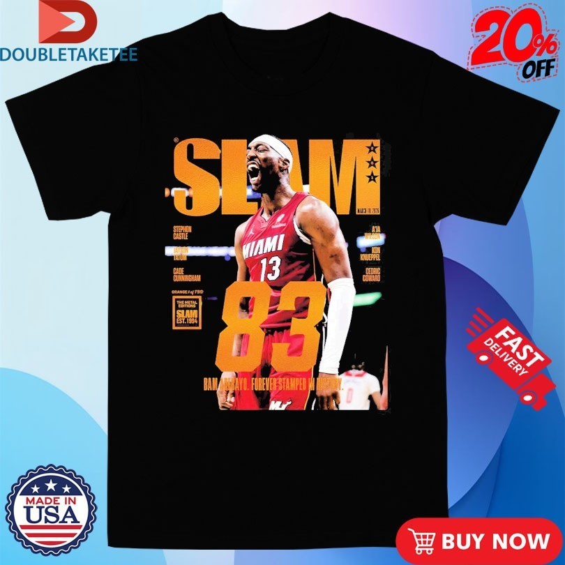 Bam Adebayo Miami Heat On The Cover Of Slam 261 83 Points Forever Stamped In History Orange Metal Shirts