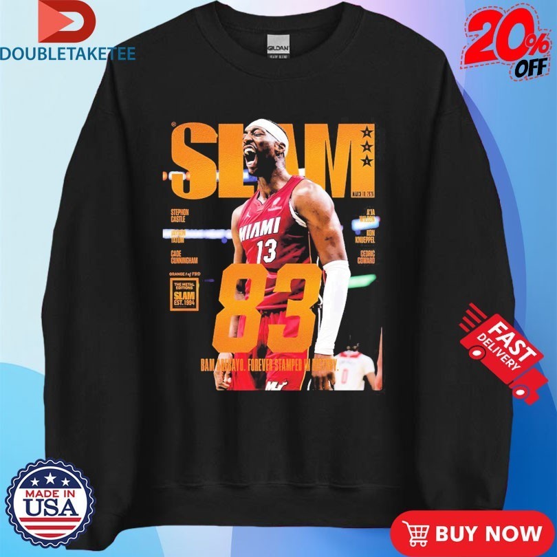 Bam Adebayo Miami Heat On The Cover Of Slam 261 83 Points Forever Stamped In History Orange Metal Shirts