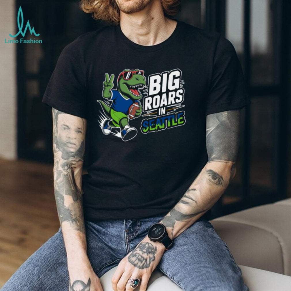 “Big Roars in Seattle” T Rex Football Player Kids & Fans T Shirt