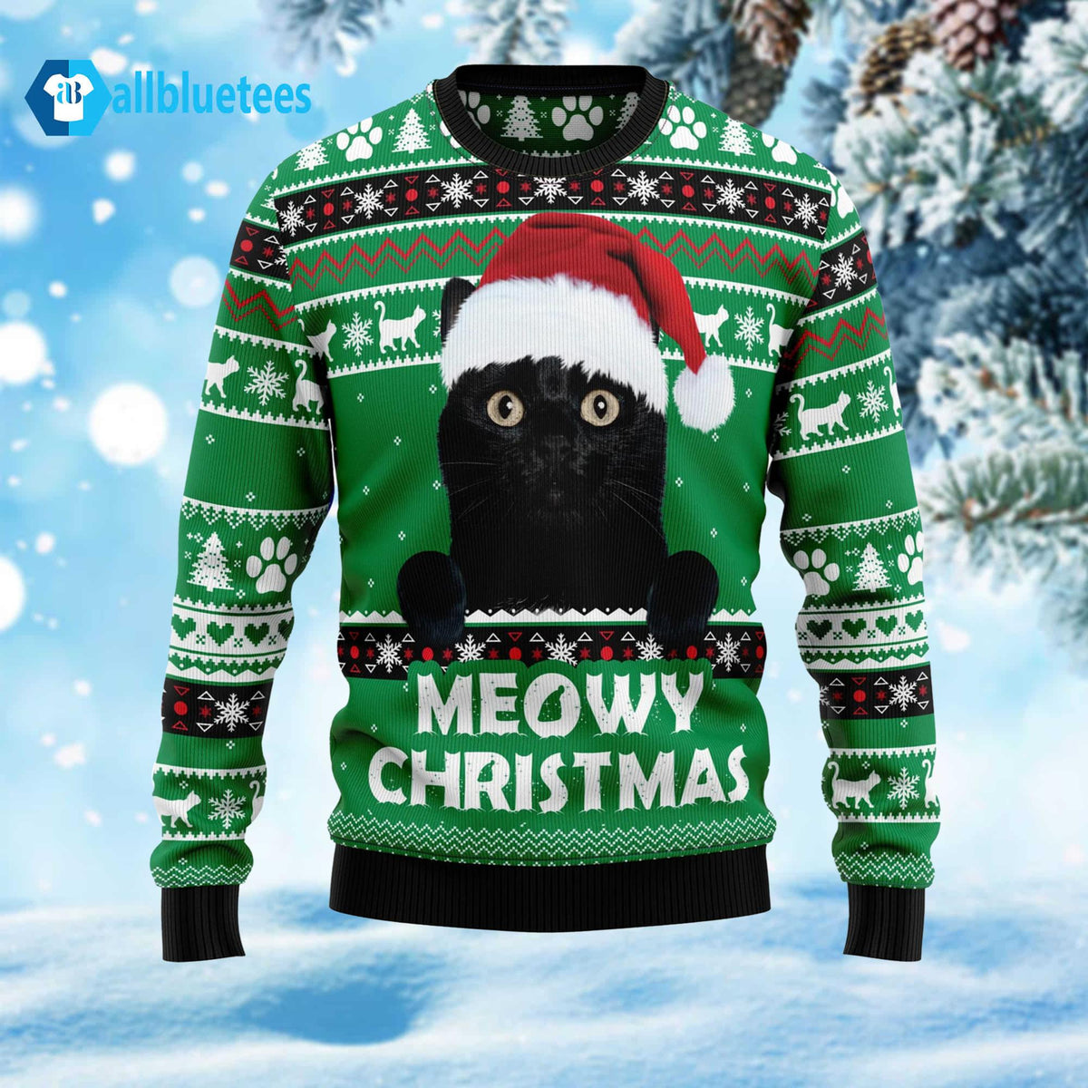 Black Cat Meowy Ugly Christmas Sweater