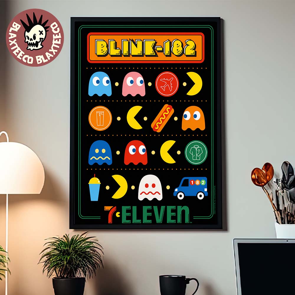 Blink-182 X 7-Eleven X Pacman San Diego Comic-Con 2026 Exclusive Poster Arcade Maze Home Decor Poster Canvas